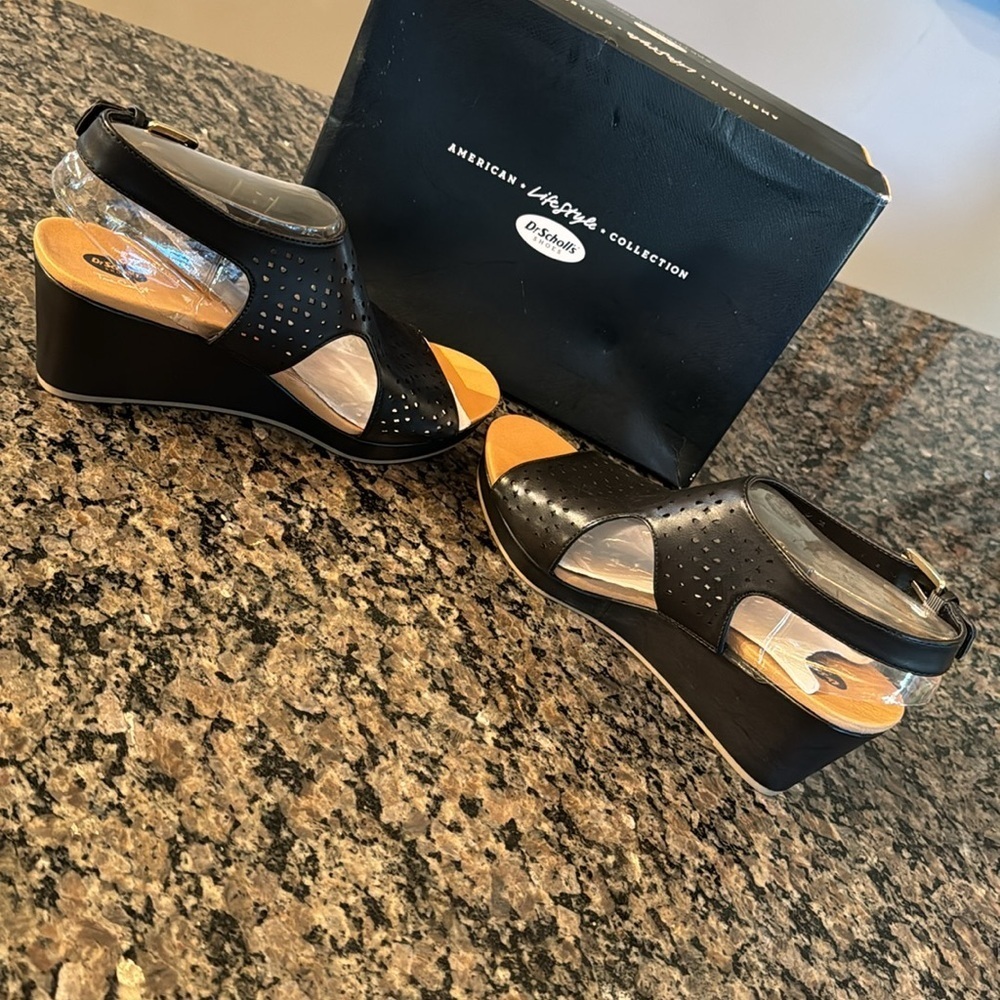 Dr Scholls Barely black peep toe wedge candles NIB 9M - Picture 6 of 9